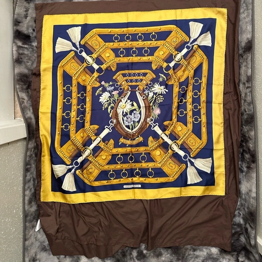 Hermes blue silk scarf